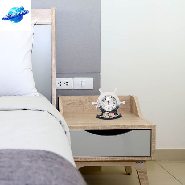 ddmyuranus ddmyuranus Swing Clock Ornament Home Table Rudder Shape Rural Creative for Mediterranean Style Desk Decorative Wooden Desktop Sea