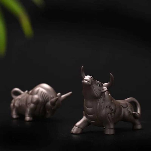 Yixing Purple Clay Tea Pet Bull Spirit Sky Zodiac Crafts Decoration Bullfighting Blessing Decoration Sculpture Tea CeremonyXJ240814