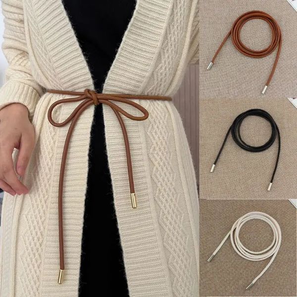 Round Leather Rope Dresses Coat Decoration String Waist Belt For Women Solid Fashion Long Waist Chain Vintage Waistband 241204