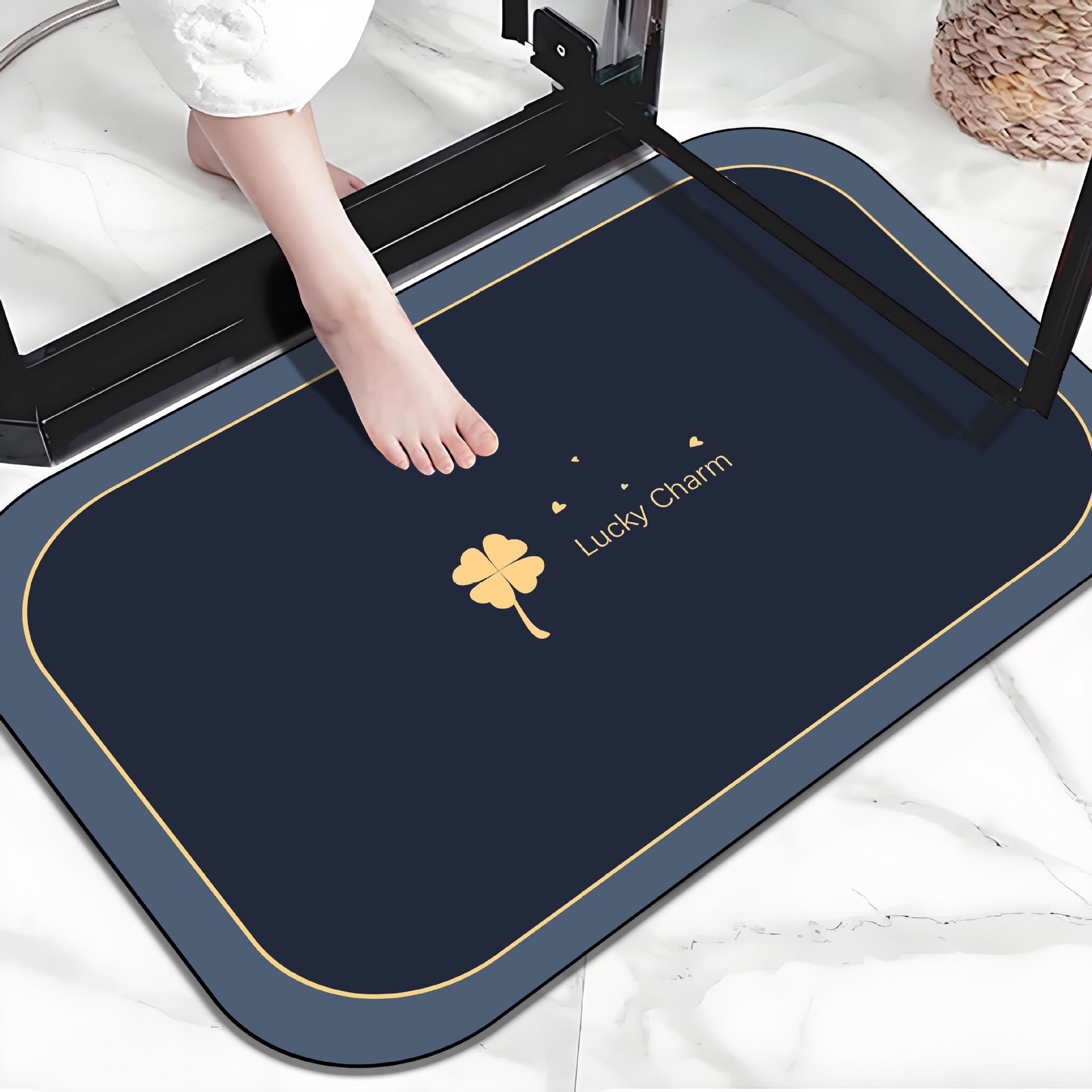 Rectangular bathroom floor mat with soft diatomaceous earth absorbent pad