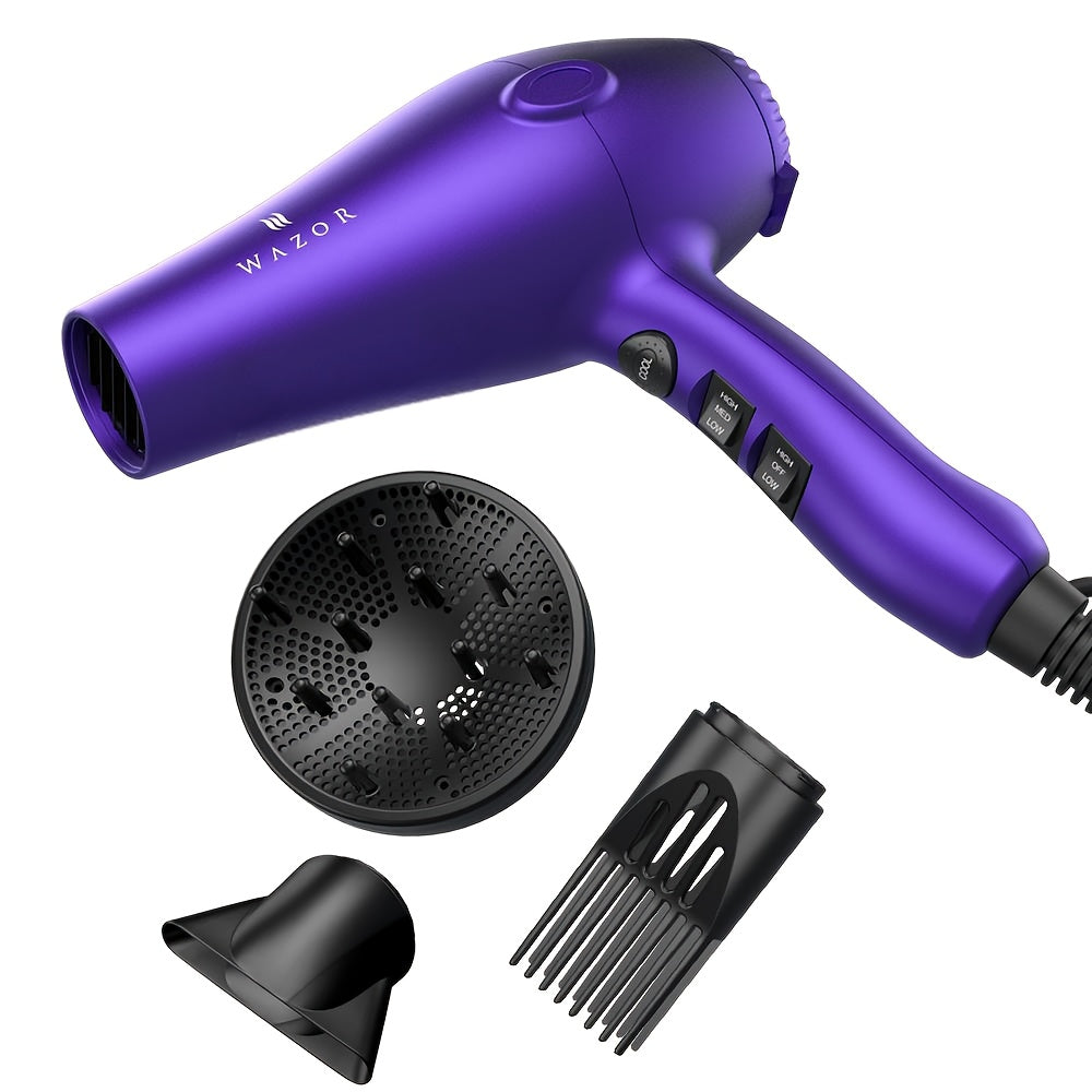 TEMU Dryer 1875w Blow Dryer With Diffuser And , Dry With Less Frizz, Shine, 3 Heat-2 Speed For Styling, Ac Motor Dryer With Alci Plug, Black