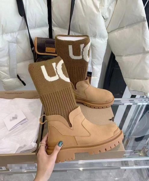 Women&#039;s Fashion snow boots thick soled elastic knitting stitching warm socks Martin Middle platform boots classical Australia Tazz Tasm