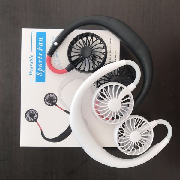 Mini Portable Fan USB Rechargeable Neckband gadgets Lazy Hanging Dual Cooling 18650 1200mAh Mini sport Running 360 Degree Rotating for Home