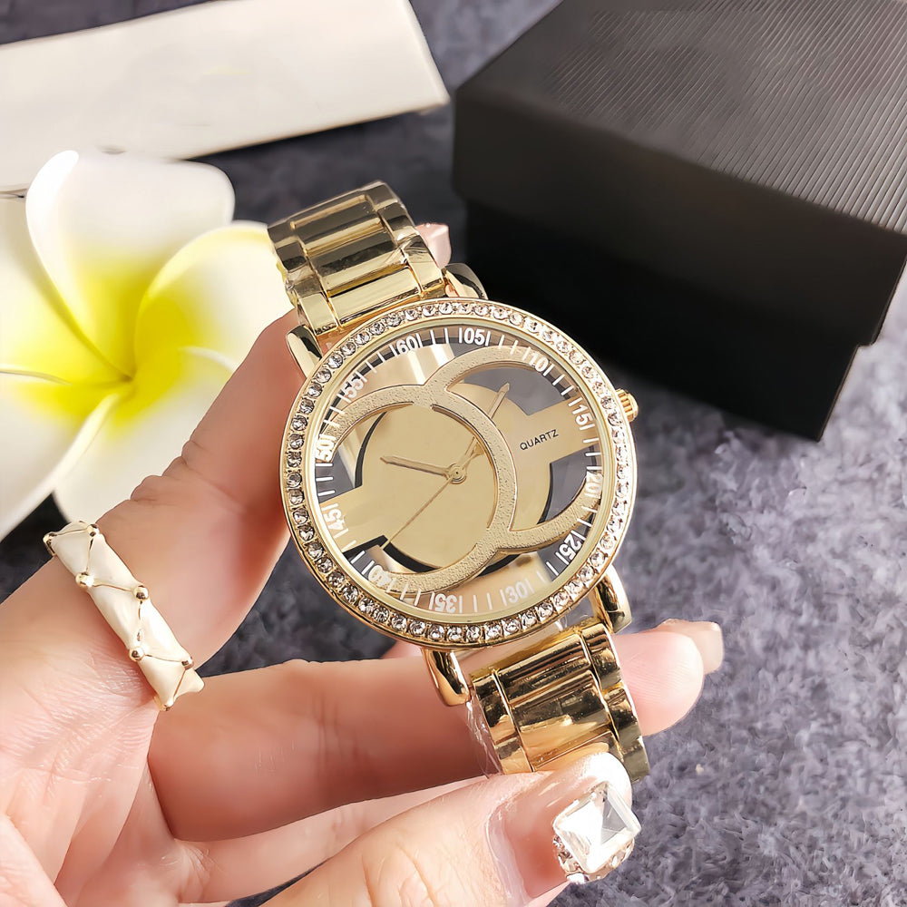 Fashion Brand Quartz Wristwatches Women Girl Ladies Hollow Diamond Crystal Style Watch Steel Band Clock CH130