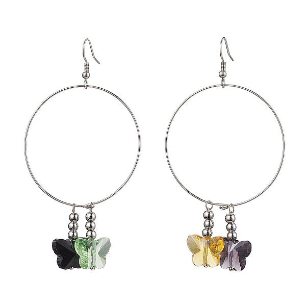 Boucles d'oreilles pendantes en verre papillon