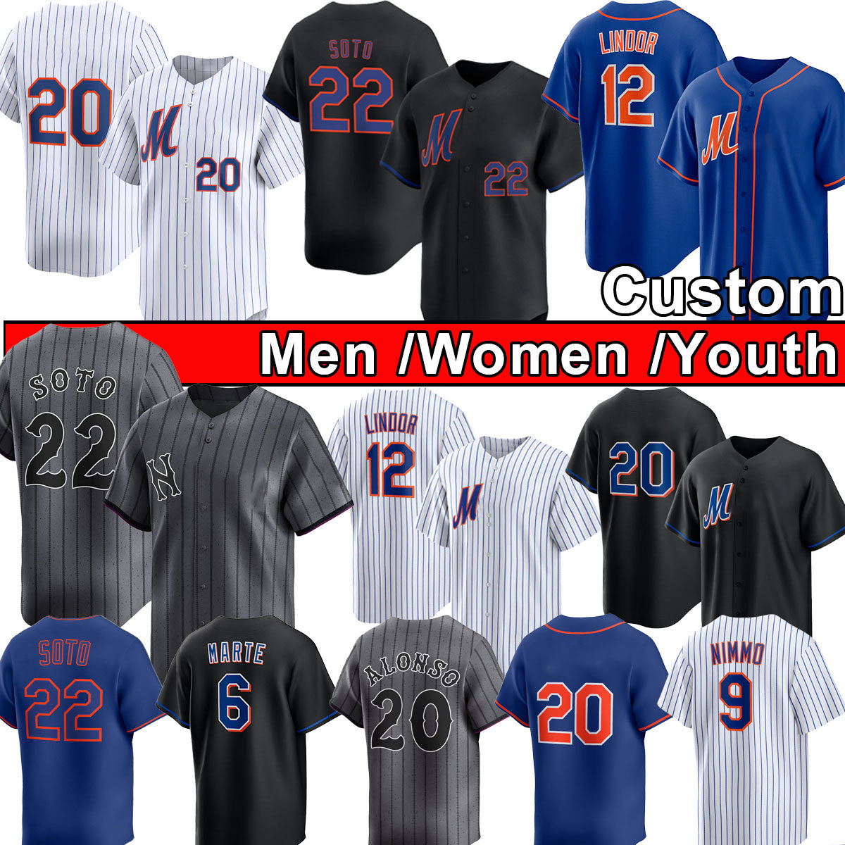 Juan Soto, Francisco Lindor, Pete Alonso, Mets Baseballs Jeff McNeil, Brandon Nimmo, Clay Holmes, Darryl Strawberry, Piazza, Winker, Aarez Men Women