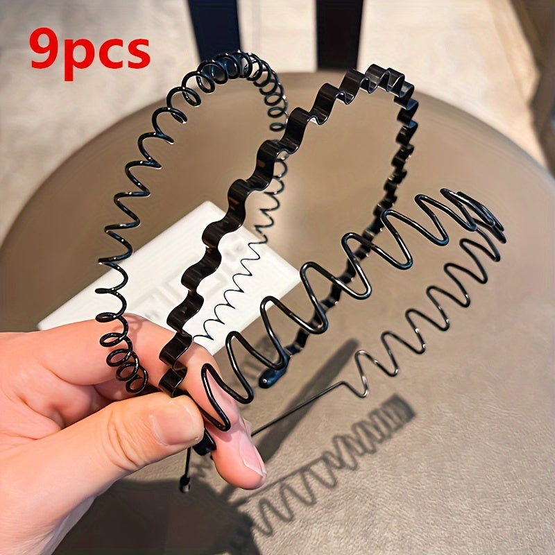 TEMU 9pcs Men's Invisible Non-slip Hair Hoops For Sports, Simple Black Hair Accessories