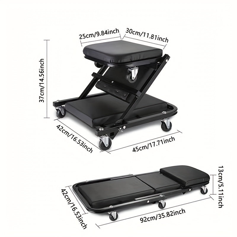 TEMU 36 Inch 2 And 1z Crawling Seats, With 6 2.5-inch Heavy-duty Swivel Casters, Weighing Approximately 300 . Chairs With Adjustable Roller Folding