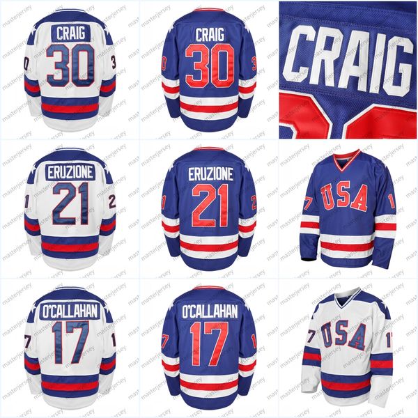 17 21 30 Men&#039;s Retro 1980 USA Ice Hockey Jerseys Stitched In Stock Fast Shipping Loose Fit V-Neck Hockey Jersey