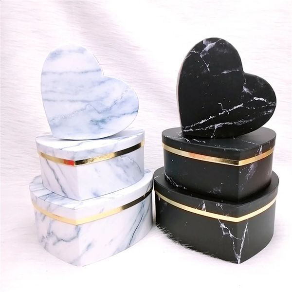 Mix 3Pcs Heart Shaped Gift Wrap Black White Marble Gifts Box Candy Packaging Valentines Day Wedding Decoration Jewelry Case 240124