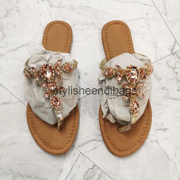 Slippers Womens Shoes Fashion Rhinestone 2023 New Flat Diamond Roman Summer Sandals Slip on Breathable H241128