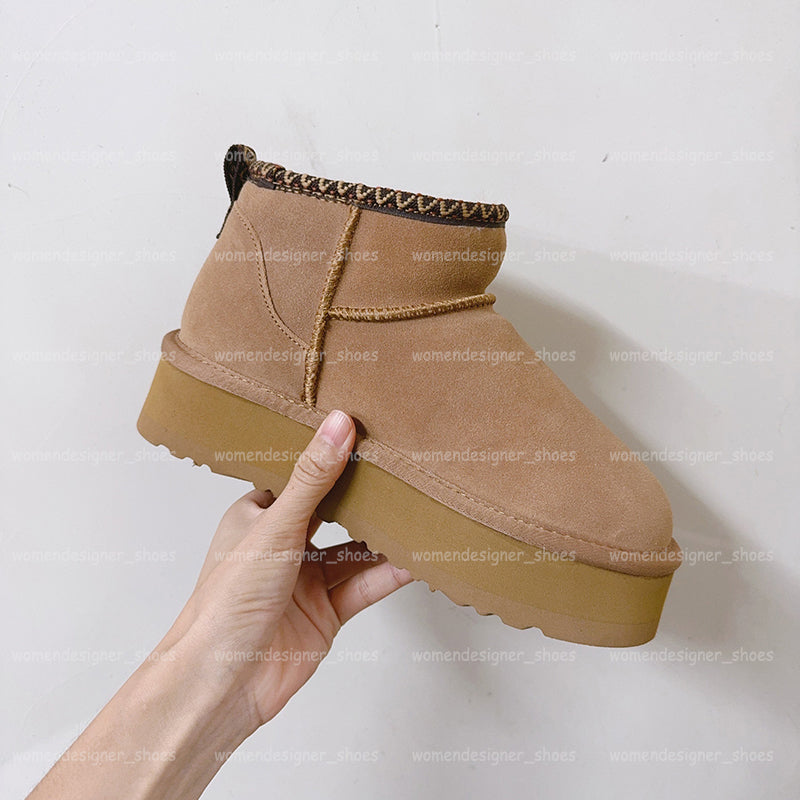 Winer Boots Designer Womens Classic Ultra Mini Platform Snow Boot Fashion Casual Shoes Short Plush Genuine Leather Ankle Booties Botas Mujer EU44