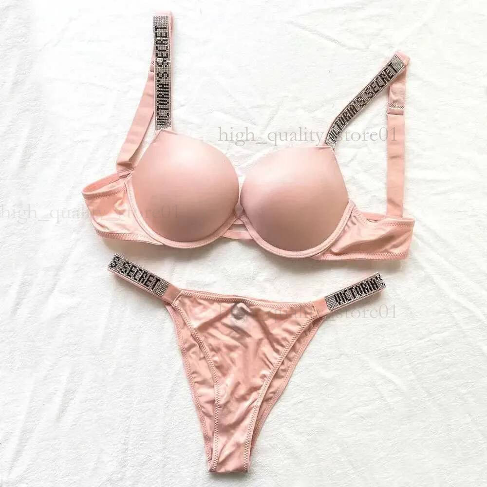 Victoriasecret Bras Sets 2025 New VS Women Underwear Lingerie Set 2 Piece Push Up Bra And Panty Summer Lace Rhinestone Letter Brand Design Underwear