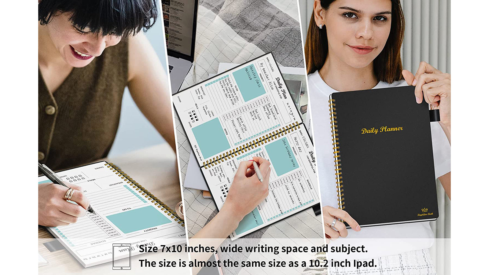 KERDOM Regolden-Book Daily Planner Undated: 160 Pages (7x10") Black