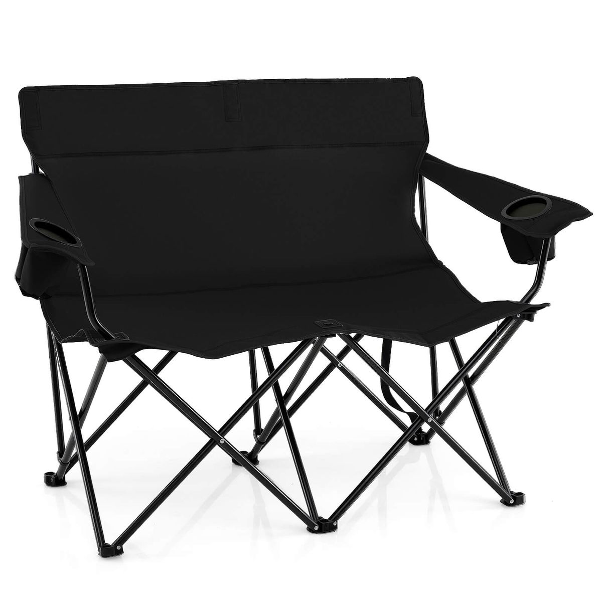 2-Person Outdoor Folding Loveseat with Cup Holders - Black