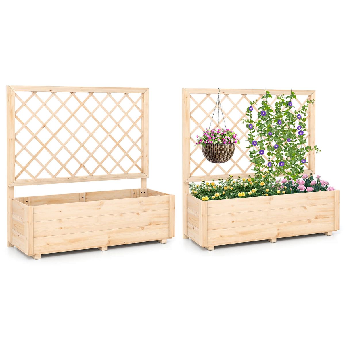 40" Wooden Raised Garden Bed with Lattice Trellis for Climbing Plants - 2-Piece