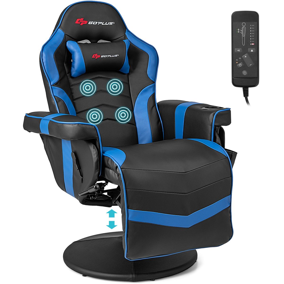 Massage Video Gaming Recliner Chair with Adjustable Height - Massage Gaming Chair Bl