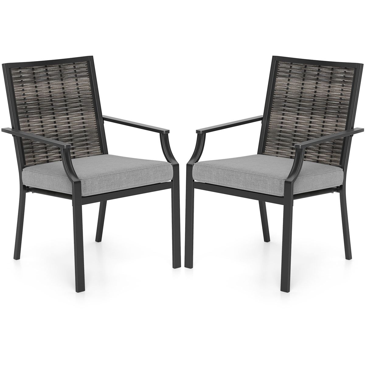 Stackable Rattan Armchairs with Removable Cushions - 2-Piece