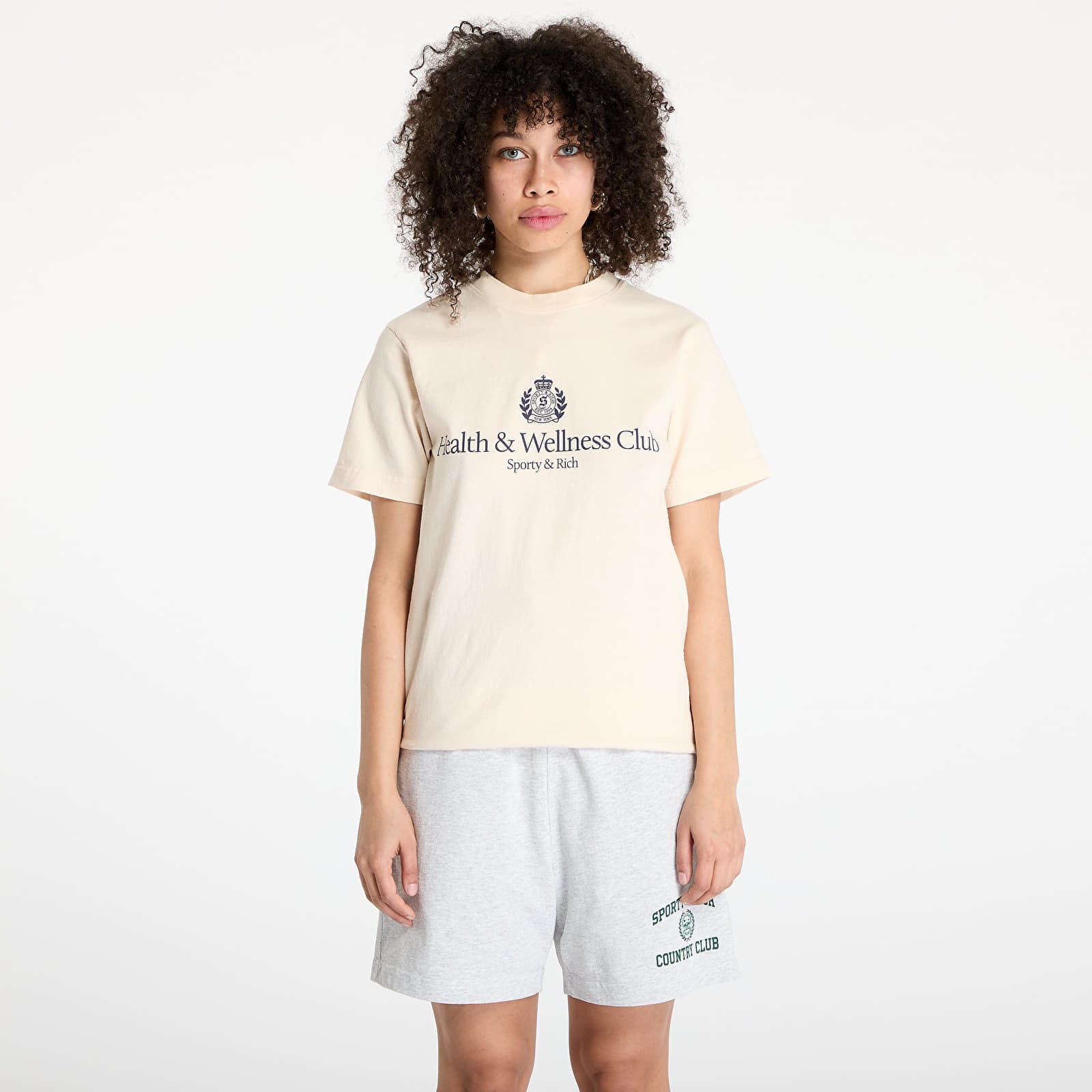 T-skjorte Sporty & Rich H&W Crest T-Shirt Cream XS
