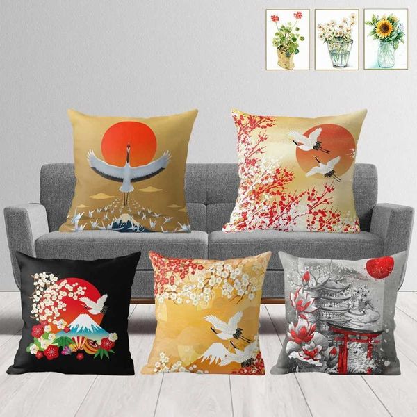 pillowcase Chinese style soft cushion cover crane printing home decoration living room office sofa peach skin box X241018