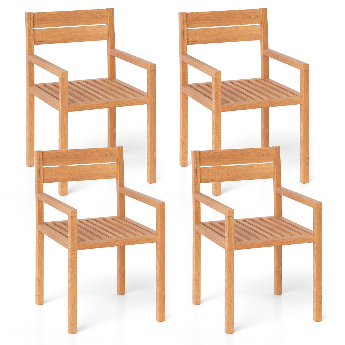 Outdoor Teak Wood Dining Chairs - 4-Piece