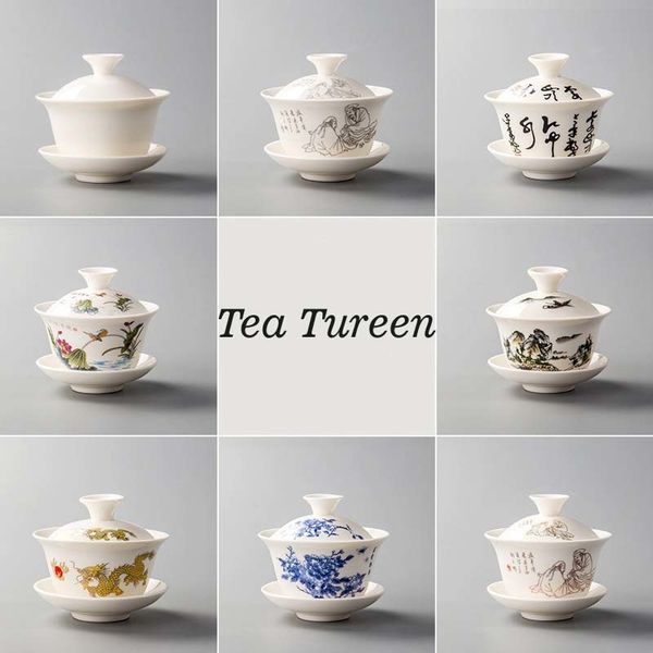 Teaware Sets Tureen and Bowls White Porcelain Ceramics Gaiwan Tea Cup Kung Fu Set Gift Special Offer Pottery Bowl Lid Blueandwhite 230901