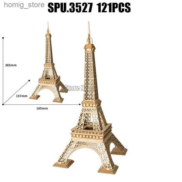 3D Puzzles 121pcs World Great Architecture Eiffel Tower Diy 3d Laser Cutting Wooden Wood Puzzle Model Building Kits Toy Y240415