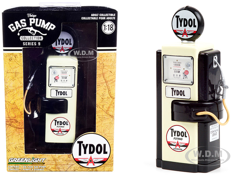 1948 Wayne 100-A Gas Pump "Tydol Flying Gasoline" Black and Cream "Vintage Gas Pumps" Series 9 1-18 Diecast Model by Greenlight