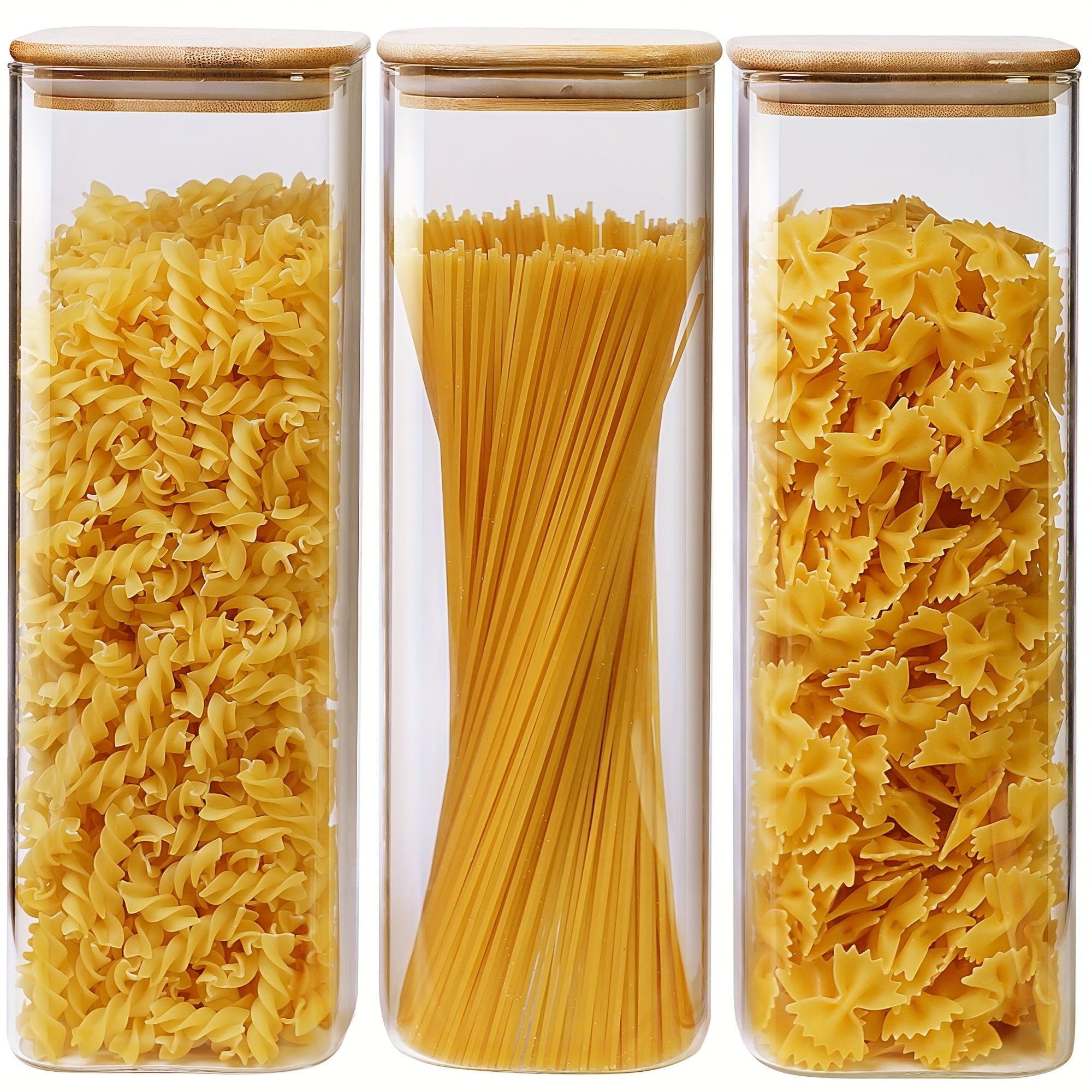 TEMU 3 Pack 79 Oz, Square Glass Jars With Bamboo Lids, Airtight Food Storage Containers For Spaghetti, , Linguine & Pasta | Kitchen & Pantry