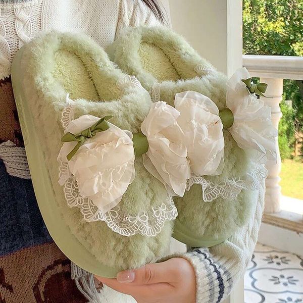 Thick Soled Cotton Autumn Winter, Suitable Outdoor Wear Indoor Home Decor. Cute Girl&#039;s Heart With Butterfly Knots And Plush Slippers Fo