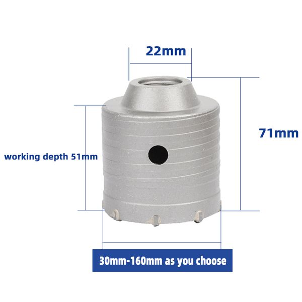 30-160mm SDS Plus Hammer Drills Wall Hole Saw Drill Bit set Cutter Tools Concrete Cement Stone Hole Opener 1pc