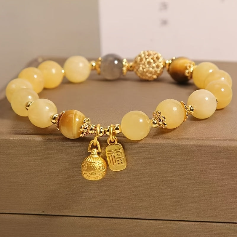 TEMU 1pc Elegant Citrine Natural Stone Bead Bracelet With Natural Stone Casual Attire & Gifts