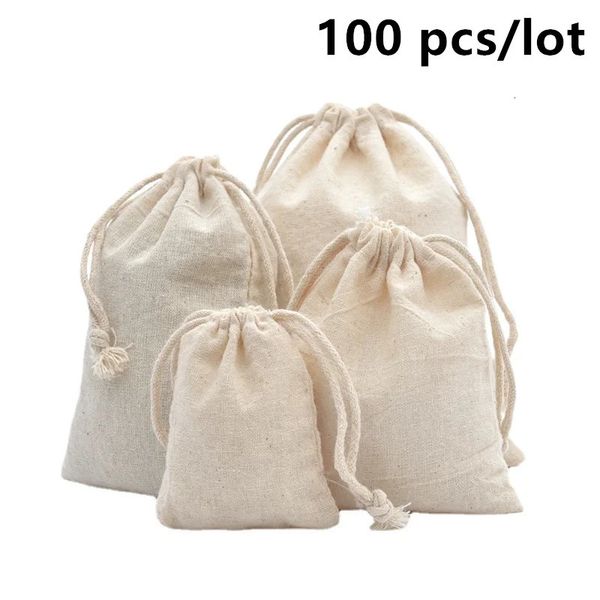 100 pieces-batch of cotton drawstring bags for DIY packaging of wedding and Christmas gifts small ordinary bags household dust-proof storage