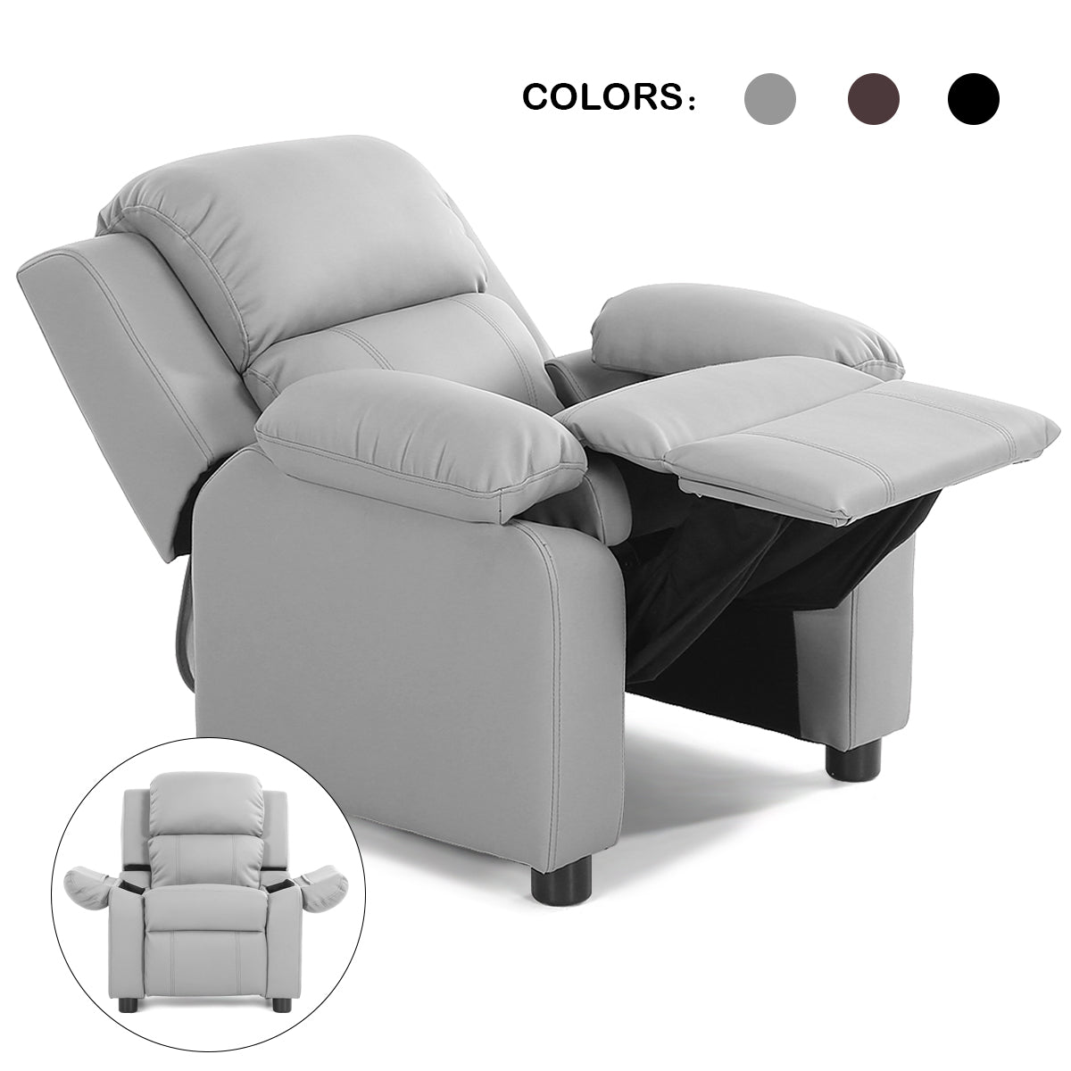 Kids' Deluxe Padded Armchair Recliner with Headrest and Storage Arm - Gray