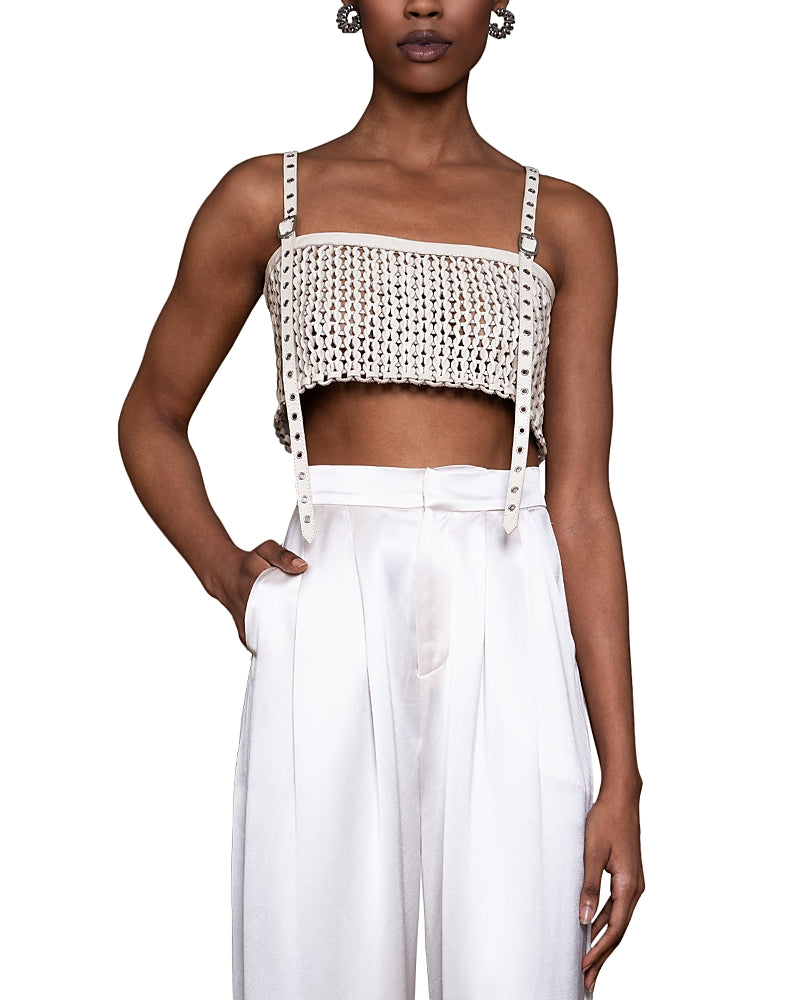 Nonchalant Label Leather Tank Crop Top