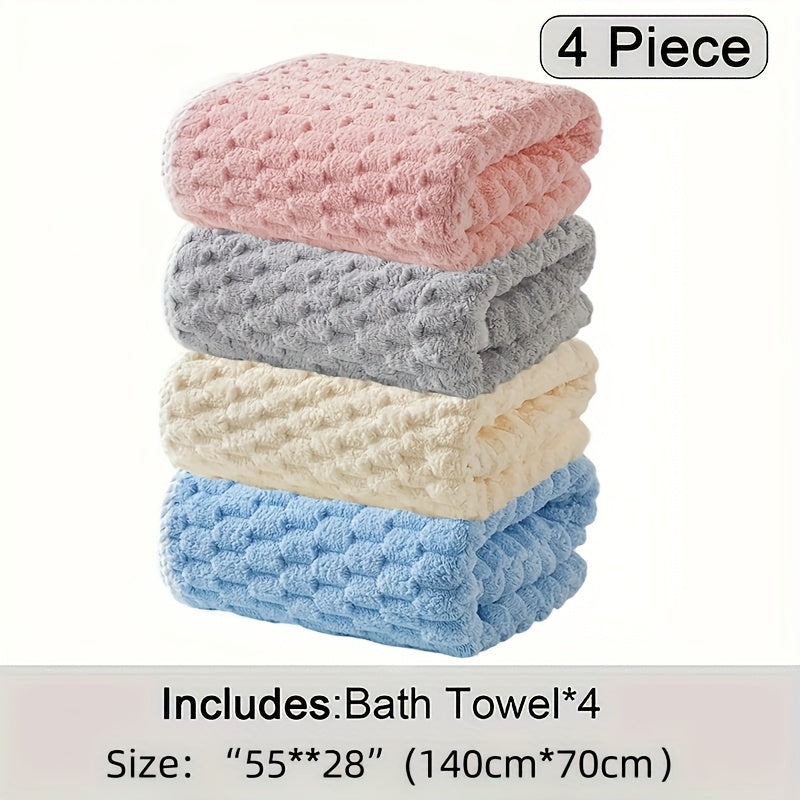 TEMU 4pcs Waffle Weave Bath Towel Set, Super Absorbent Microfiber Towels, Quick-dry Textured Towels, & Fitness Towels, Durable For Everyday Use, With