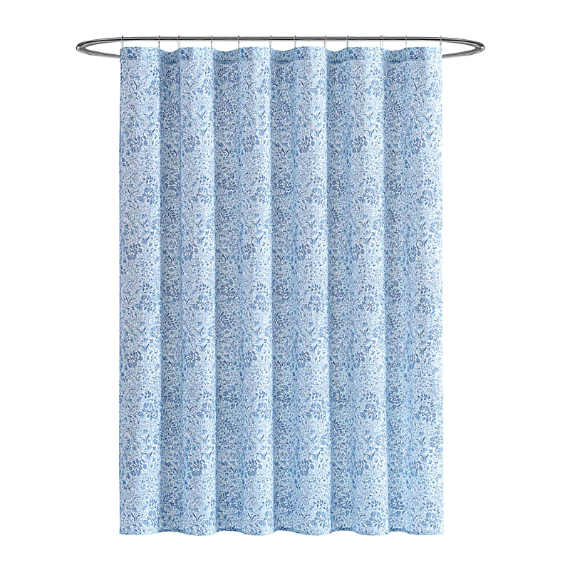 Aqua Blue Floral Shower Curtain - Exclusive