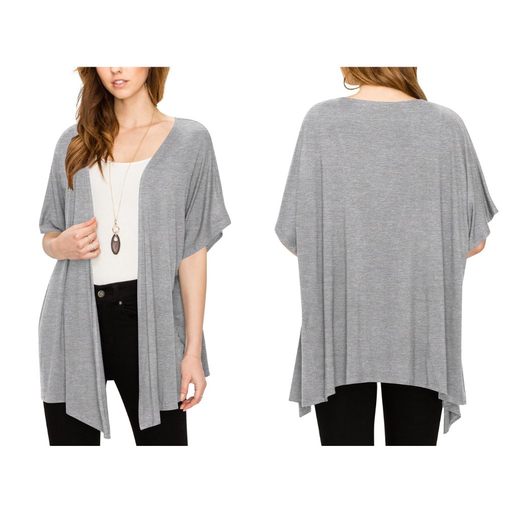 Women's Short Sleeve Open-Front Loose Kimono-Style Cardigan - 2X-Large - Light Grey