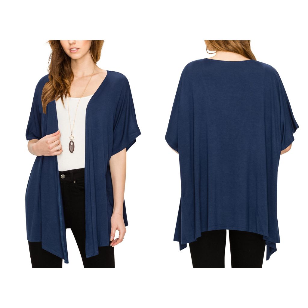Women's Short Sleeve Open-Front Loose Kimono-Style Cardigan - 3X-Large - Navy