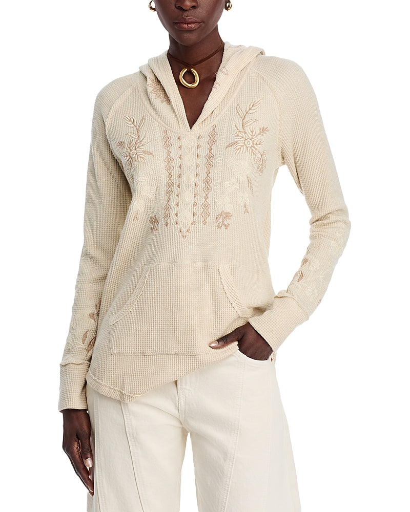 Johnny Was Metallic Embroidered Waffle Hoodie