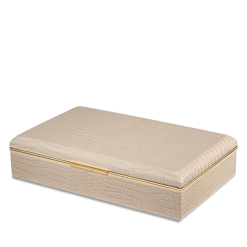 Aerin Classic Croc Embossed Leather Desk Box in Fawn