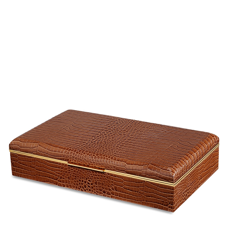 Aerin Classic Croc Embossed Leather Desk Box in Chestnut