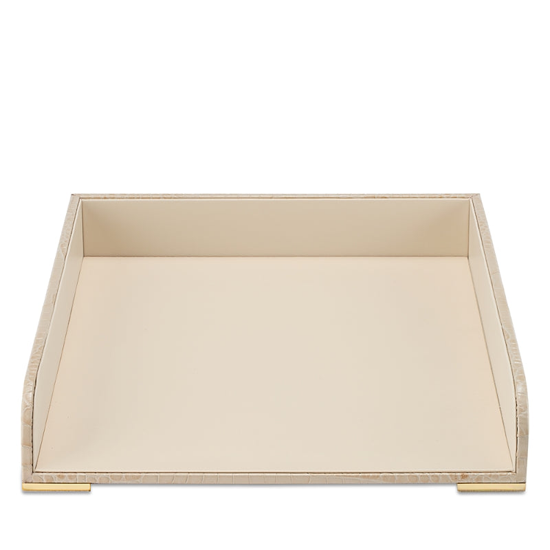 Aerin Classic Croc Embossed Leather Paper Tray in Fawn