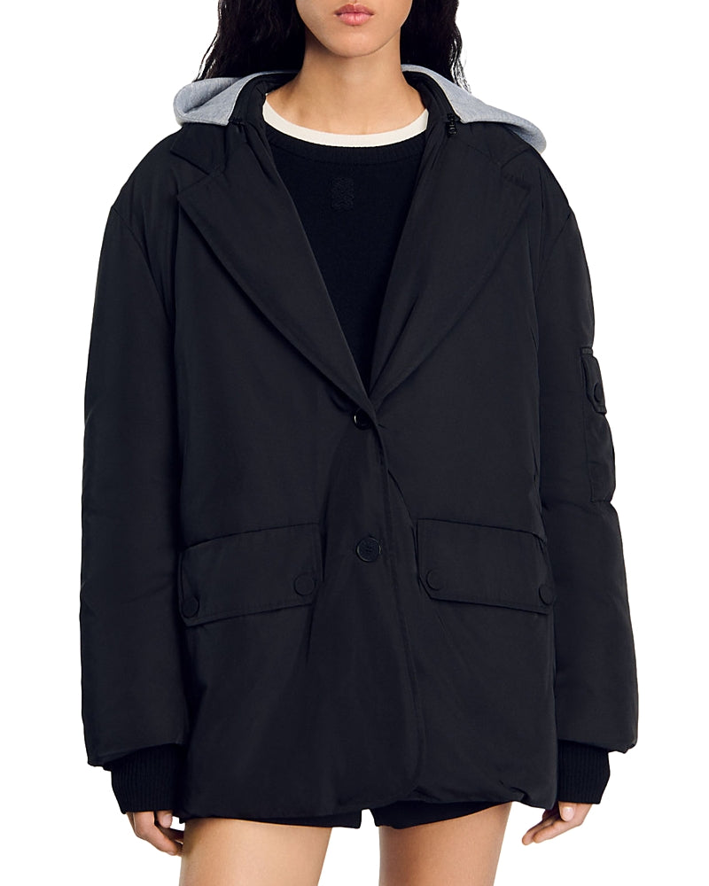 Sandro Sam Quilted Contrast Hoodie Jacket