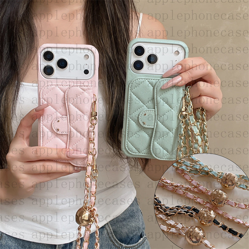 Designer Caviar Leather Cross body Phone Cases for iPhone 17 Pro Max 16 Pro Max 15 14 13 12 11 16 Plus Case Card Holder Luxury Handbag Wallet Case C