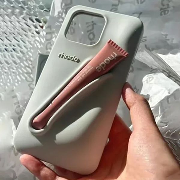 rhode phone case Minimalist Solid Color Rhode Soft Silicone Case For iPhone 15 14 PIus 11 13 12 Pro Max Can Be Installed With Lipstick Back