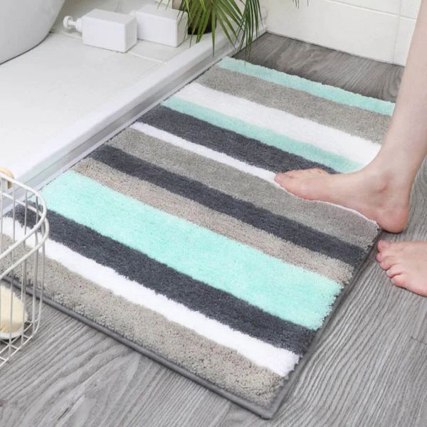 Simple Nordic Stripe Bath Mat Absorbent Water Entrance Doormat Soft Bathroom Rugs Non-Slip Floor Carpet Kitchen Area Rug Home 250103