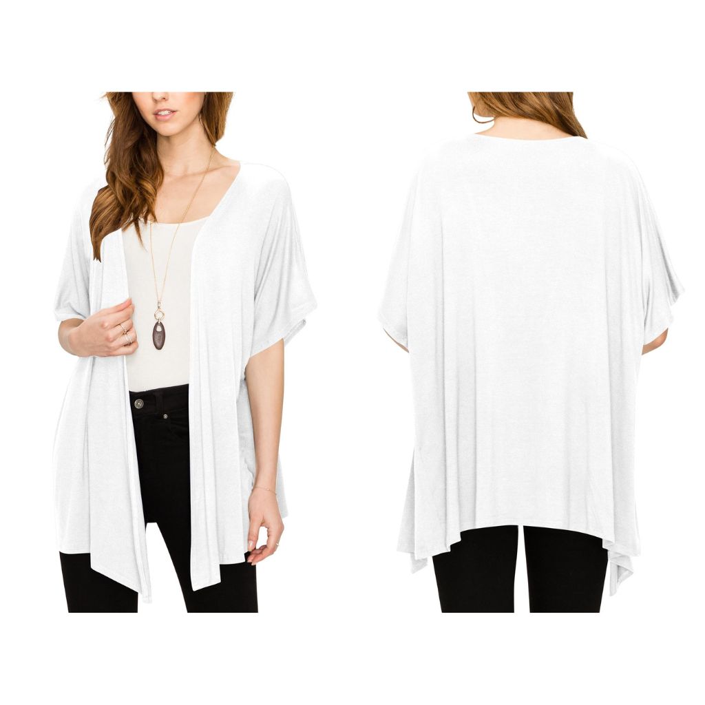 Women's Short Sleeve Open-Front Loose Kimono-Style Cardigan - Small - White