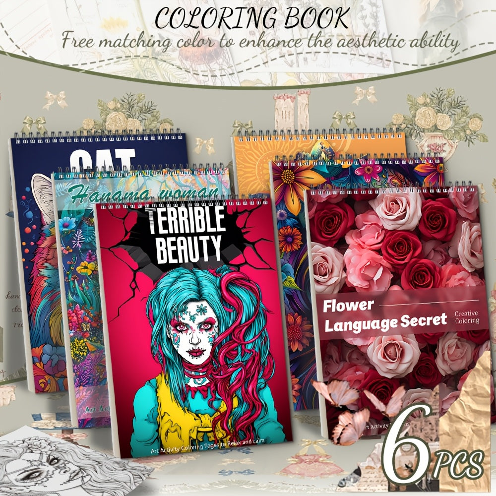 TEMU A Set Of 6 Coloring Books. Are Coloring Books With Thickened Paper, Suitable For Coloring At Home, , At Outdoor Parties, And During Festivals.
