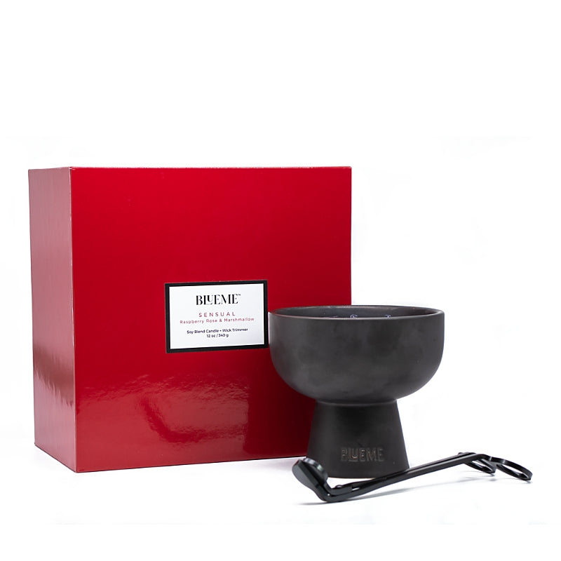 Blueme Sensual Raspberry Rose and Marshmallow Candle and Wick Trimmer Set